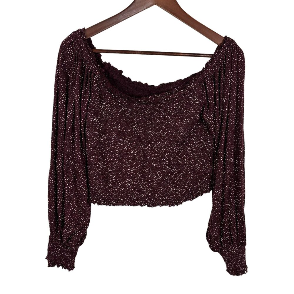 Urban Outfitters Purple Polka Dot Off The Shoulder Smocked Top Women's Large